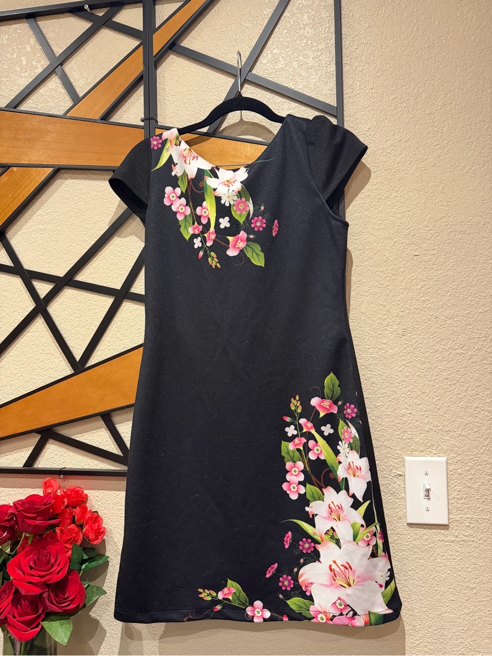 Floral Mini Dress in Black & Pink Like New